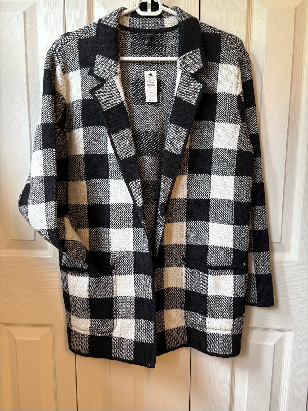Talbots Black and White Buffalo Check Sweater Blazer